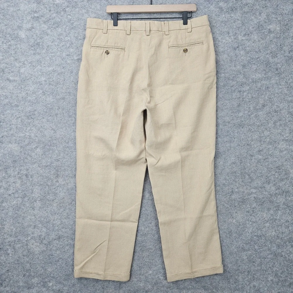 Jos A Bank Pants Men's 38x29 Beige 100% Linen Pleated Traveler's Collection